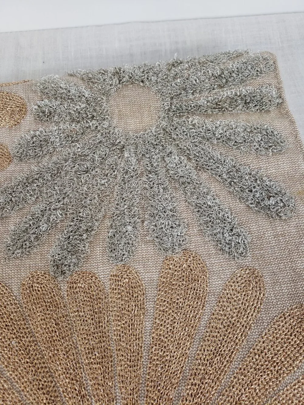 Pier 1 Imports Mini Table Runner Neutral Sequin Metallic Floral Textured 14x36